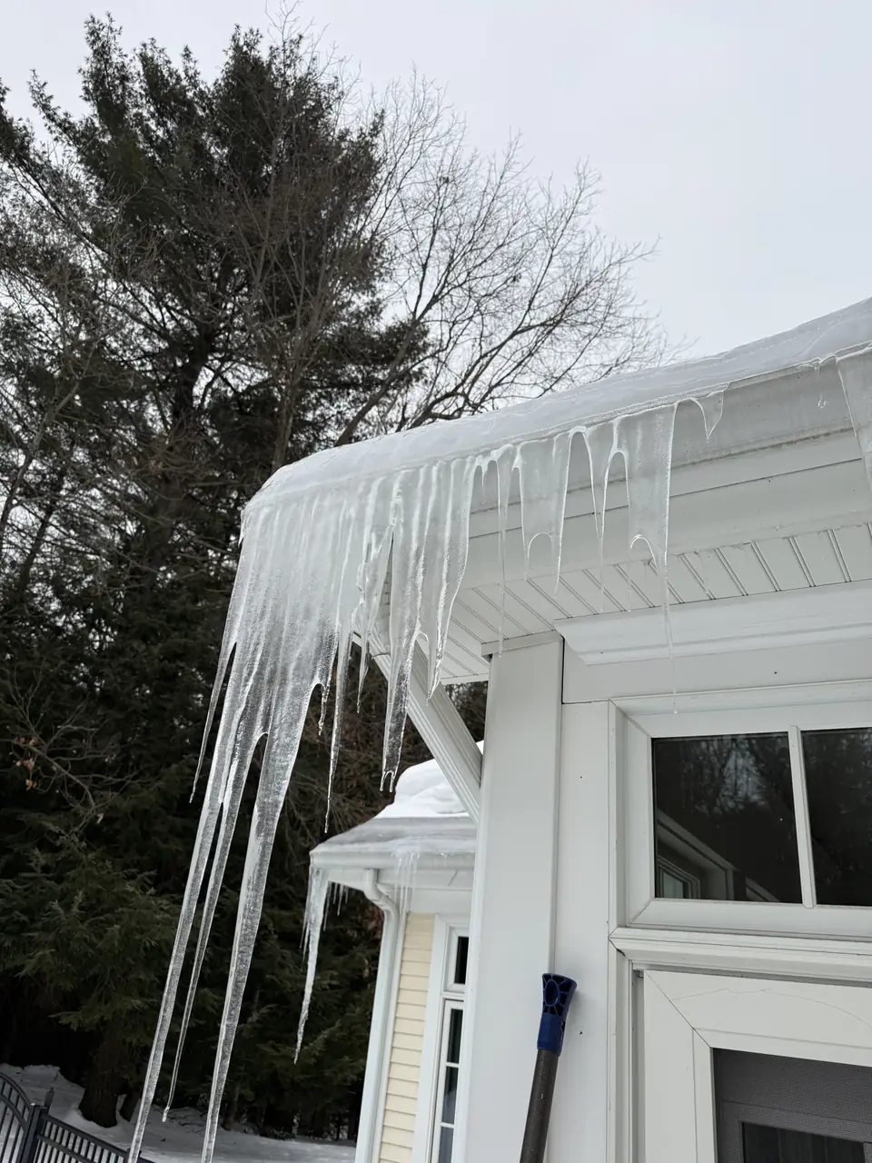 Icicles along a gutter